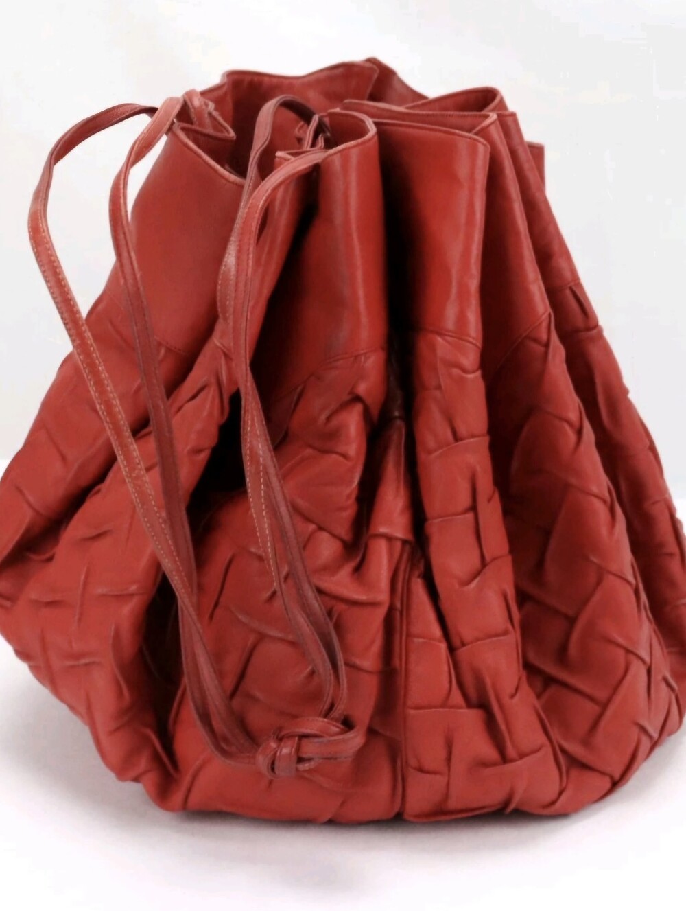 Vtg. Judith Leiber Red Leather Drawstring sack/Satchel Shoulder Bag